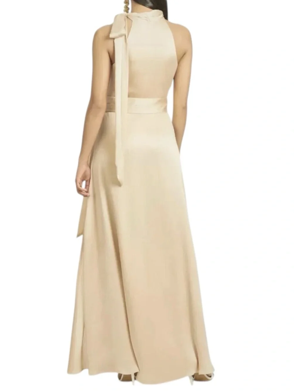 NWT SACHIN + BABI Champagne Cream Sleeveless Tie Neck Dress Gown Size 4